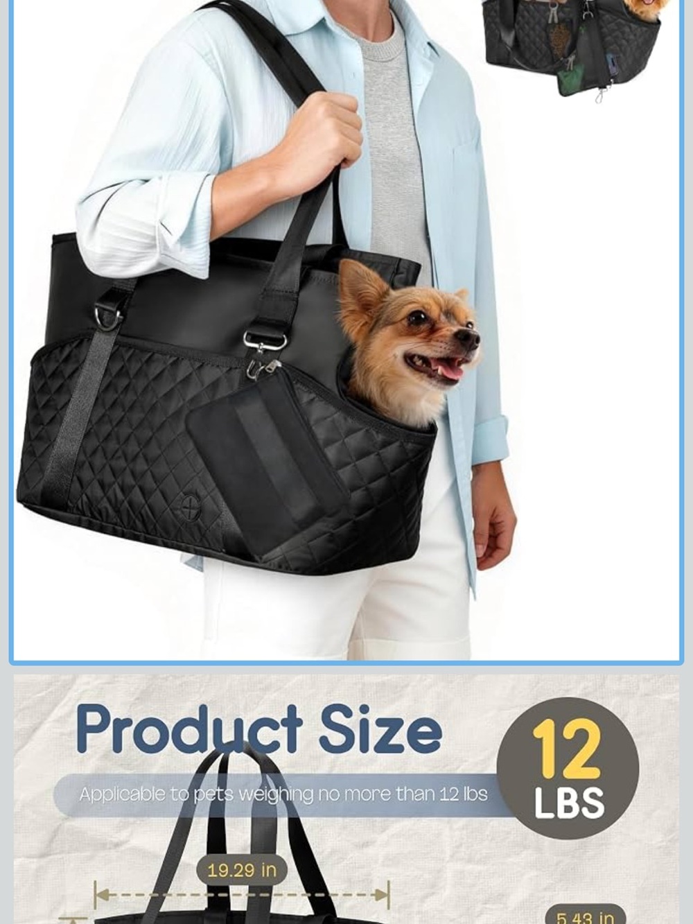 Black Quilted Pet Carrier Tote Bag - Stylish Women’s Handbag